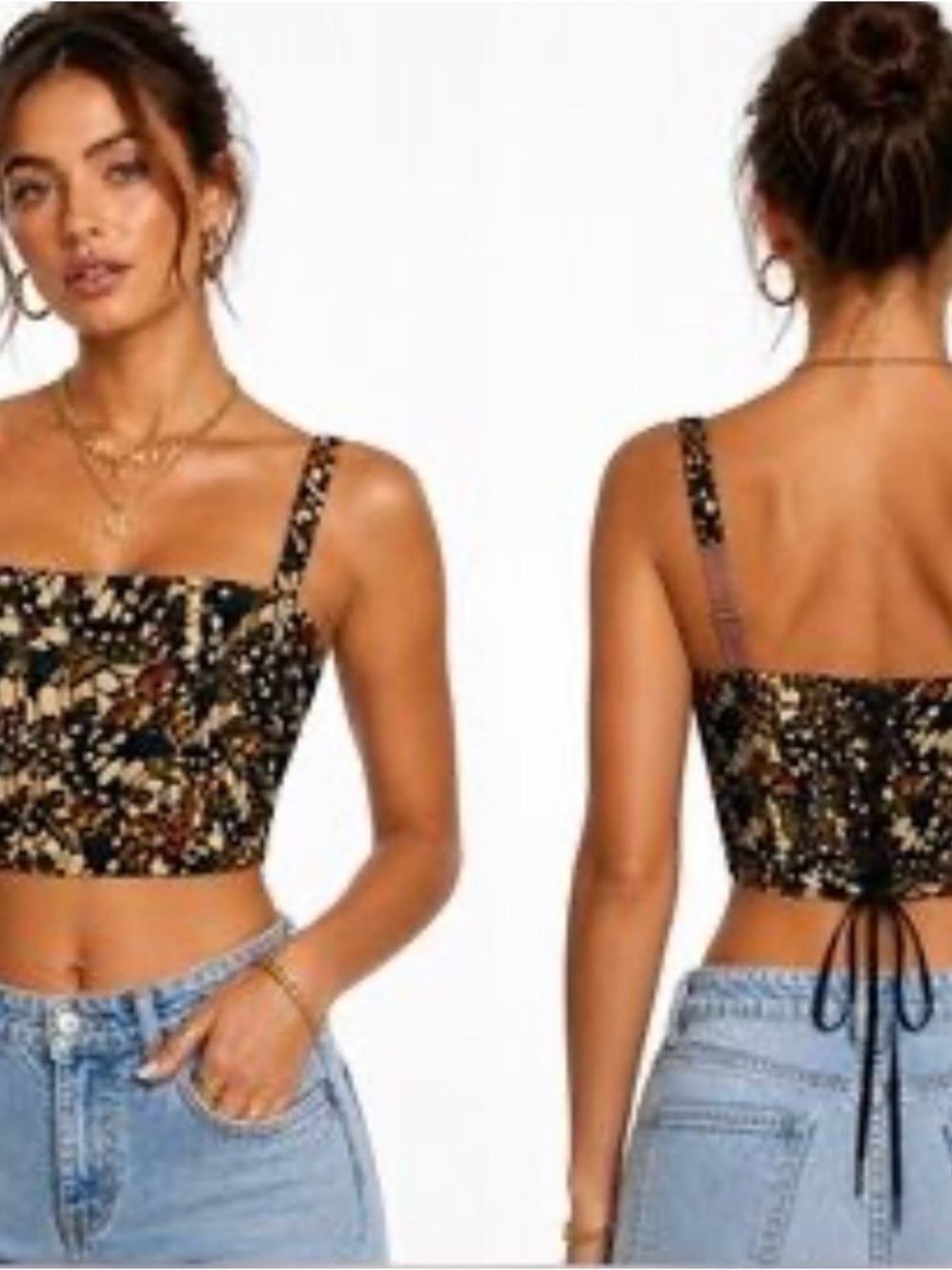 Wildfang Empower Corset Top Butterfly Print Lace-Up Corset Style Top